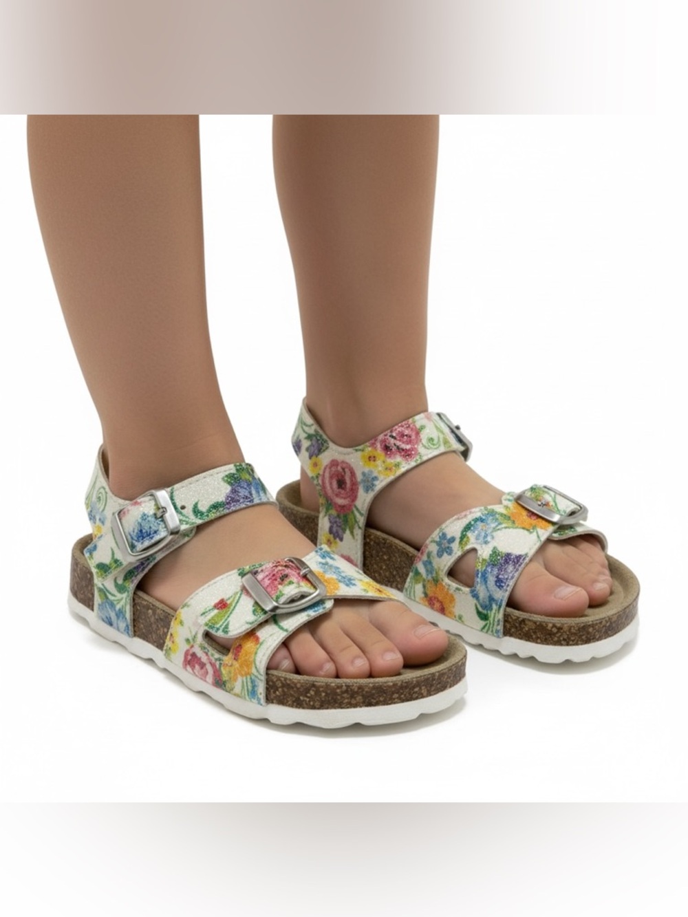 Giulia Palai Toddler Girl’s 8 US Sandals Leather sock White Floral Double Strap